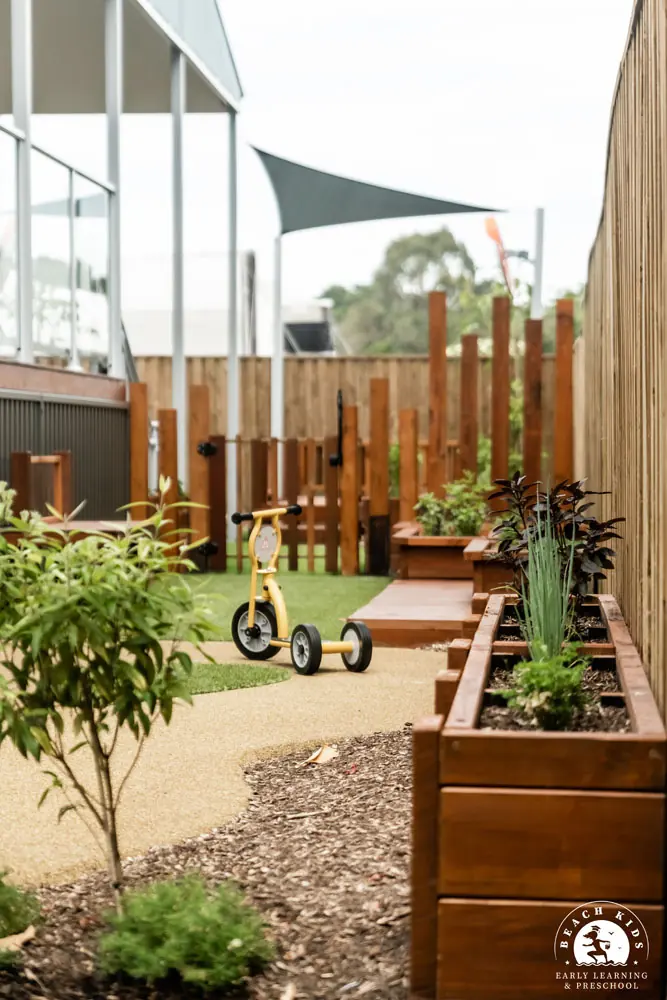 Raised vegetable garden beds in the Cabarita outdoor yard