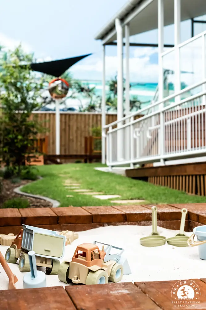 The shaded sandpit and digging area at Beach Kids Cabarita