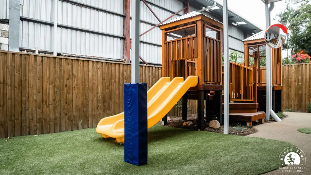 The outdoor playground and climbing fort at Beach Kids Cabarita