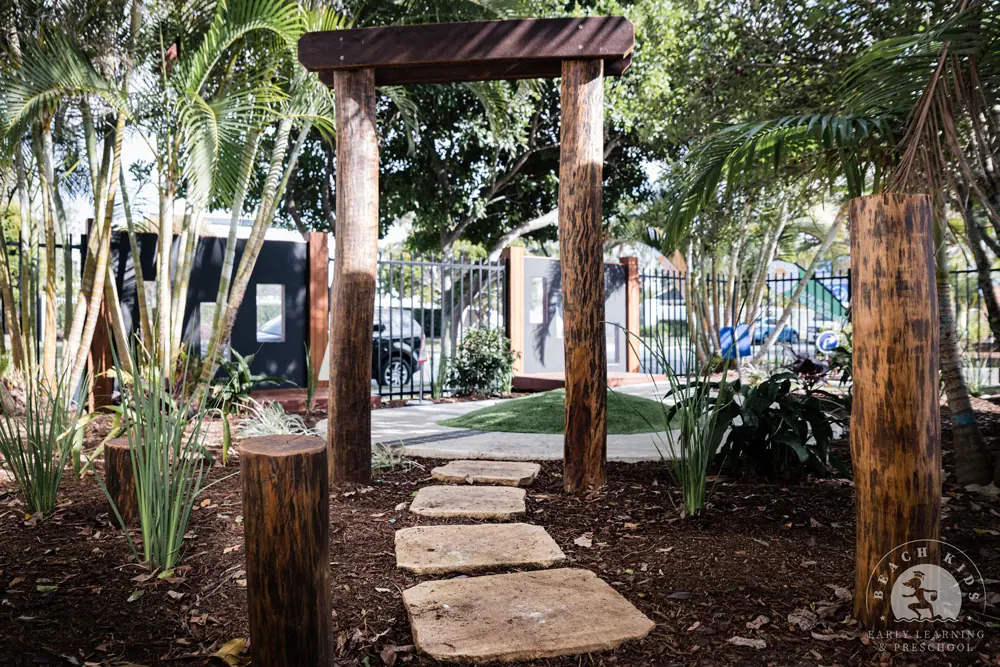 A natural stepping-stone path through the outdoor learning garden